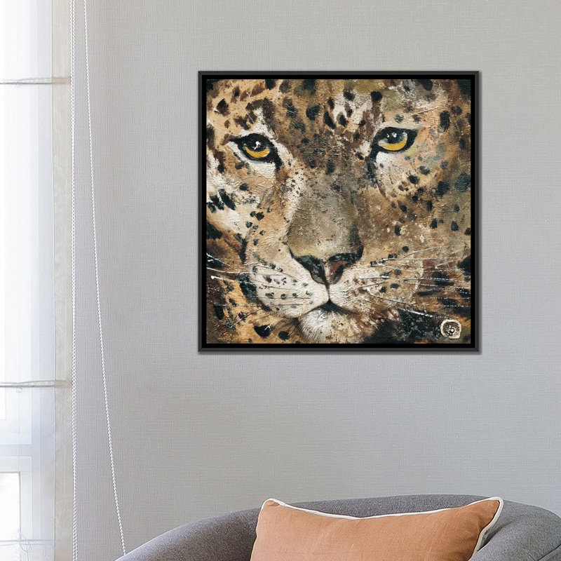 «Leopard», impression sur toile, H 18 po x l 18 po x P 1,5 po, Toile avec cadre noir, Pas de tapis