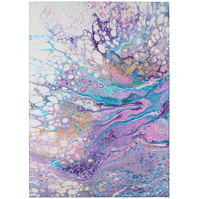 Tapis abstrait bleu / mauve tissé à la machine