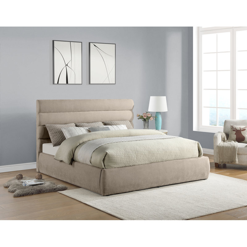 Lit en tissu Adam Chenille, Très grand, Tissu chenille beige