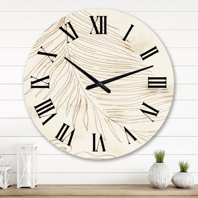 Horloge murale surdimensionnée à motif de feuilles beige minimaliste Botanical I