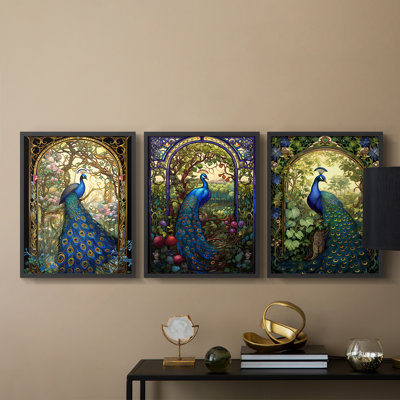 Peacock Series L -Set de 3 estampes numériques giclées -Prêt à accrocher