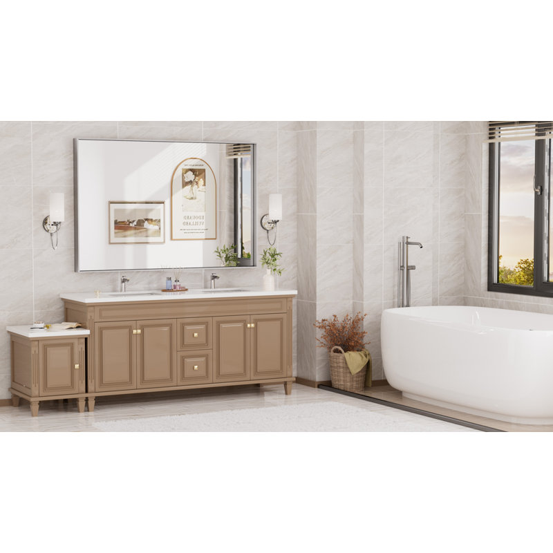 Miroir de vanité encadré / Miroir d'appoint, Argent, 60 po x 40 po