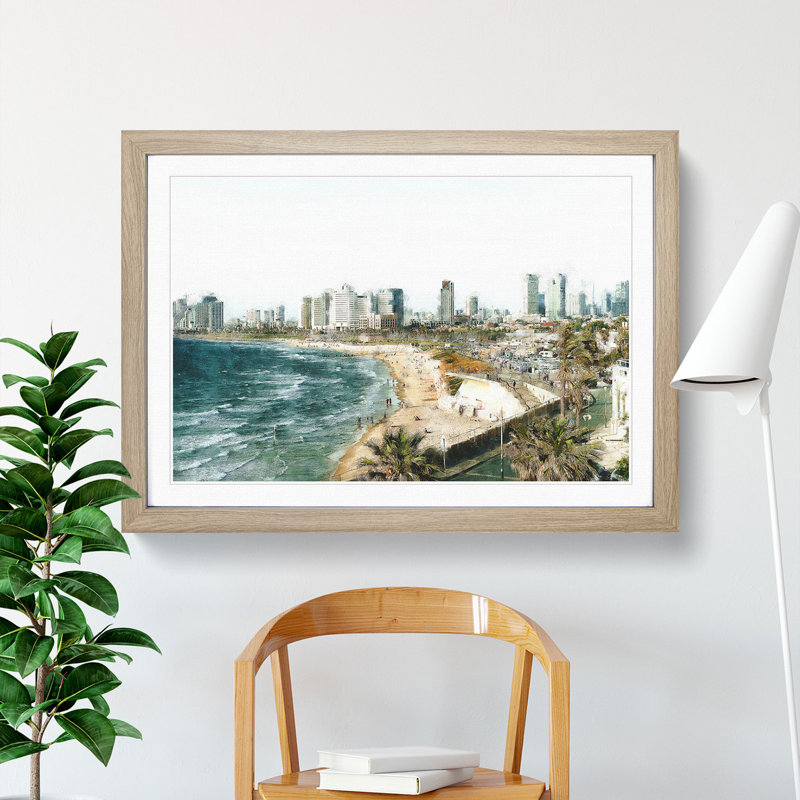 Tel Aviv Israel Skyline - Framed Print, 33cm H x 45cm W x 2cm D, Oak Framed
