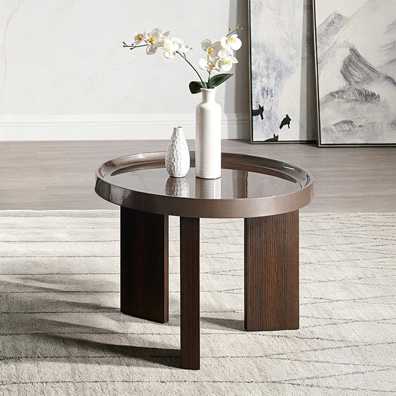 Table d'appoint de style vintage avec plateau en bronze foncé lustré et pieds en placage de chêne blanc