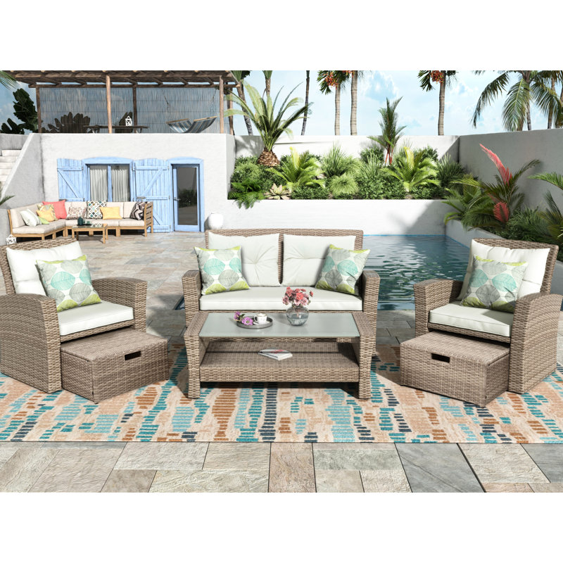 U-Style Patio Flourish - Canapé modulaire 4 pièces avec coussins Prospering et table basse d'extérieur Fabulous Delicate