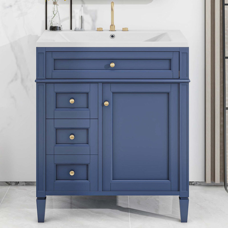 30'' Single Bathroom Vanity with Ceramic Top, Blue