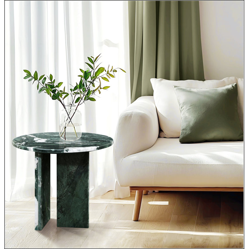 Table basse en marbre naturel vert, table d'appoint avec surface polie pour un décor de salon élégant, pierre véritable, 17,7 po x H 15,8 po