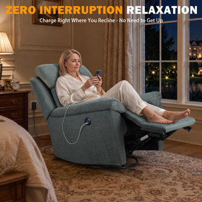 Fauteuil inclinable pivotant électrique, inclinable de 110° à 145° avec port USB, tissu résistant à l'eau, canapé une place à ressorts ensachés et mousse à mémoire de forme, capacité de 136 kg