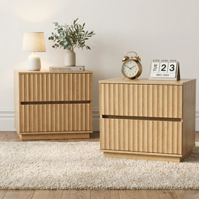 23.6" Wide Modern Fluted 2-Drawer Nightstands, Set of 2