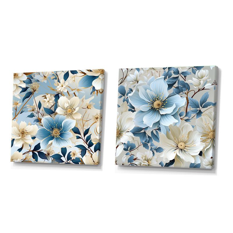 Gamache - Ensemble de 2 collages carrés floraux, H 30 po x l 61 po, Toile tendue