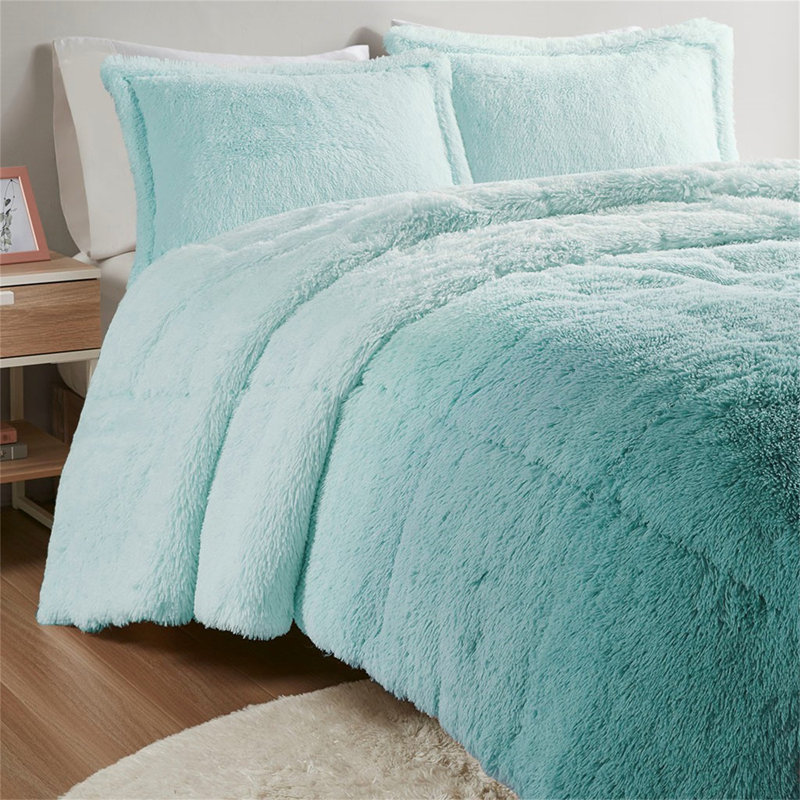 Ombre Shaggy Long Fur Comforter Mini Set