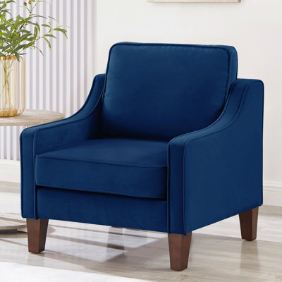 Modern Armchair, Living Room Single Seat Sofa Chair With Wooden Legs, Upholstered Velvet Accent Chair For Living Room, Bedroom,Navy