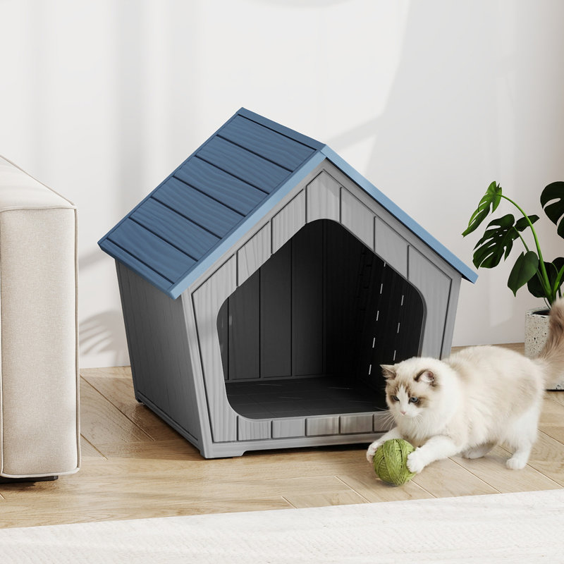 Maison pour chat en résine 22,82 "H pour l'extérieur et l'intérieur, Bleu/Gris