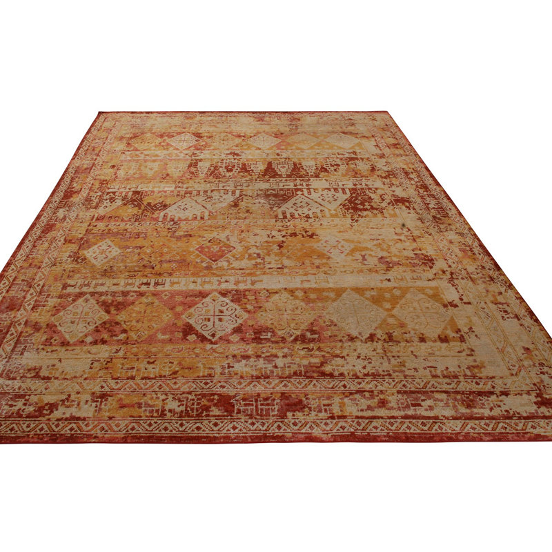 Rug & Kilim's Homage Geometric Beige Red And Gold Wool Custom Rug, Rectangle 10' x 14'