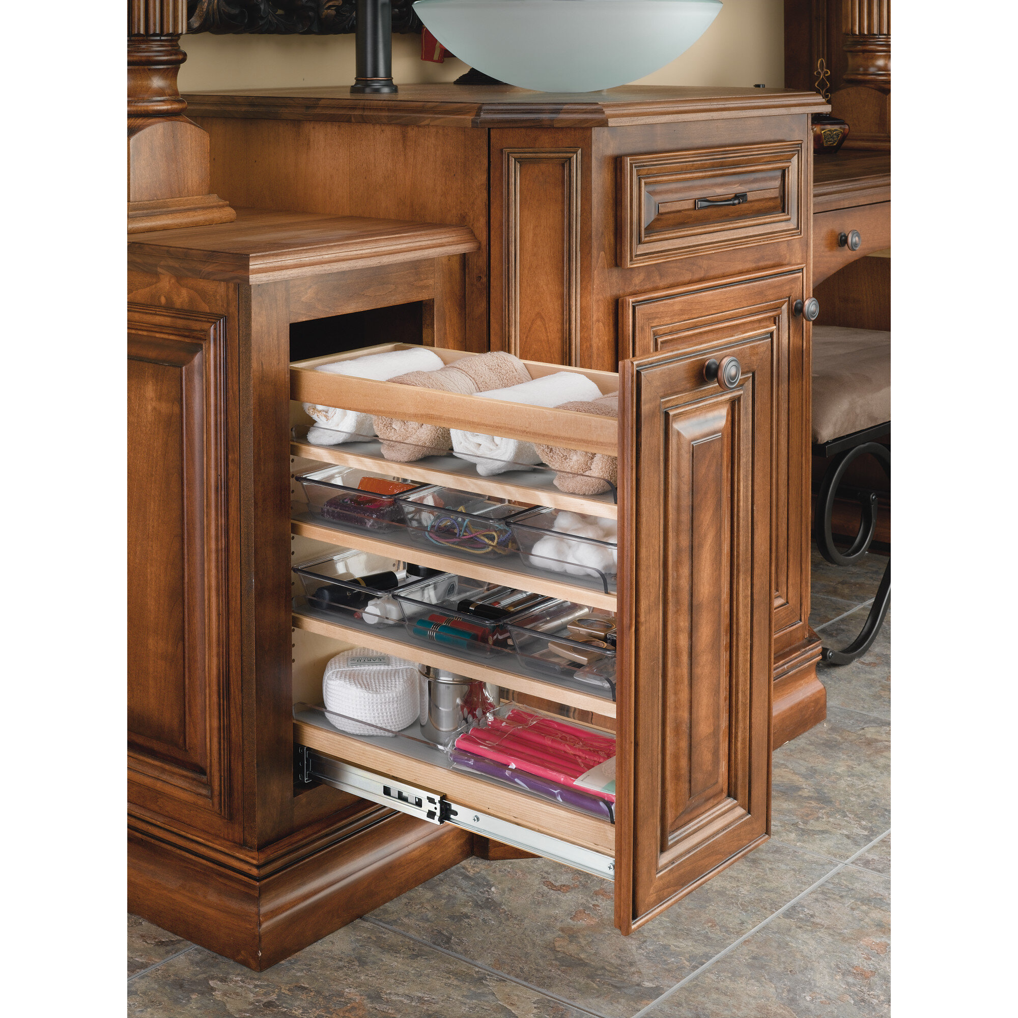 Rev-A-Shelf Wood Vanity Pull Out Organizer with Soft Close