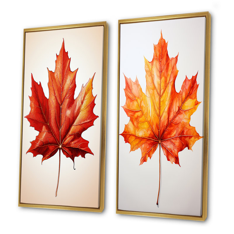 «Orange I Leaf», ensemble de 2 décorations murales «Maple Leaf», H 40 po x l 41 po, Encadrement doré