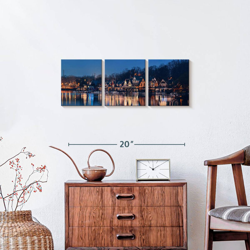 «Philadelphia Boathouse Row», reproduction d'art sur toile, H 8 po x l 26 po x P 1 po