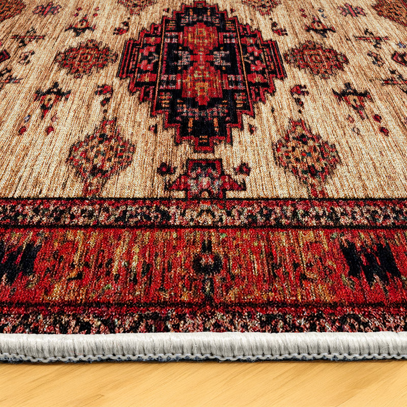 Nomad Spirit Collection Digital Print Cotton-Polyester Blend Red Brown Rug, Runner 3'4" x 7'3"