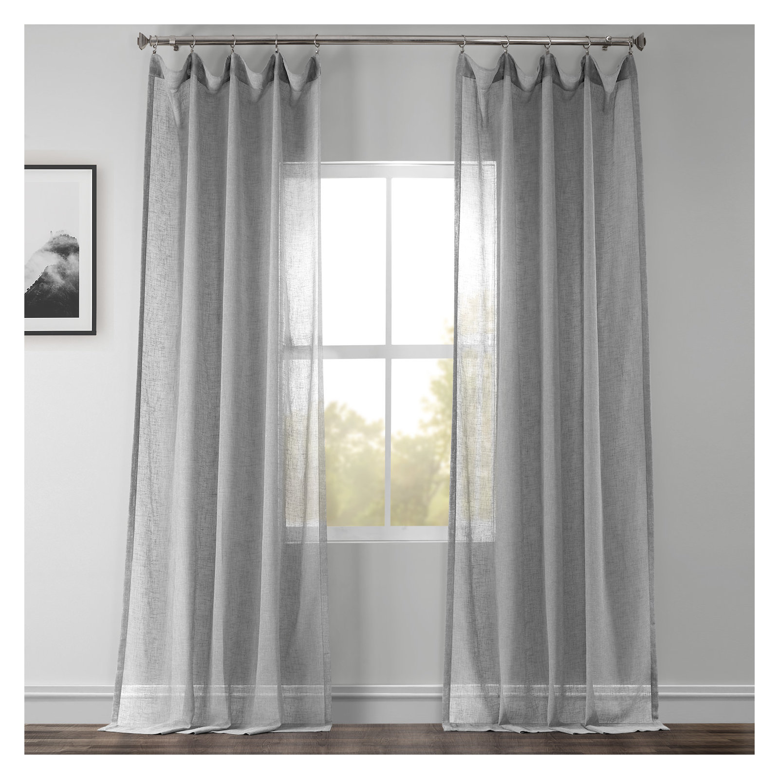 Larsa Sheer Linen Blend Curtain, 50" W x 120" L, Nickel