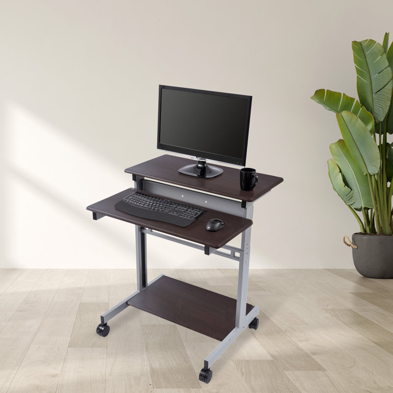 Adjustable Metal Base Standing Desk, Dark Walnut/Silver, 46.1" H x 31.5" W x 28.8" D