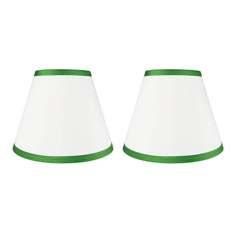 Abat-jour empire en soie / shantung (araignée), Blanc cassé avec bordure verte