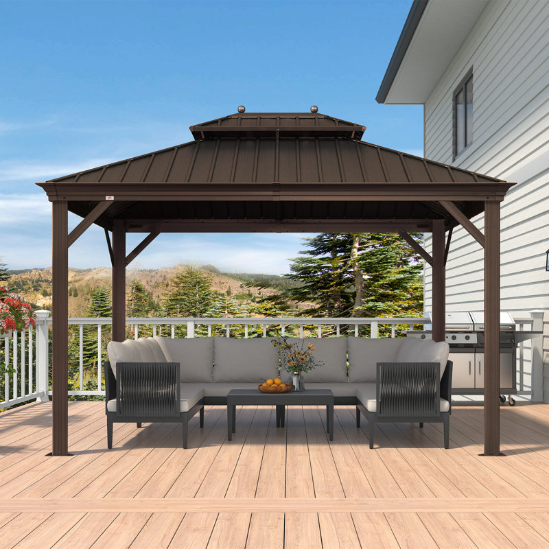 Gazebo With Galvanized Steel Roof Outdoor Permanent Hardtop Gazebo For Patio Lawn And Garden Large Pavilion
