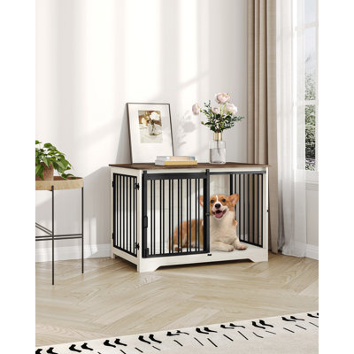 Dog Crate Furniture, Double Door Wooden Dog Crate with Barn Door, Indoor Kennel, End Side Table Animal Crates for Small Medium Large Dogs, Anti-Chew Anti-Escape