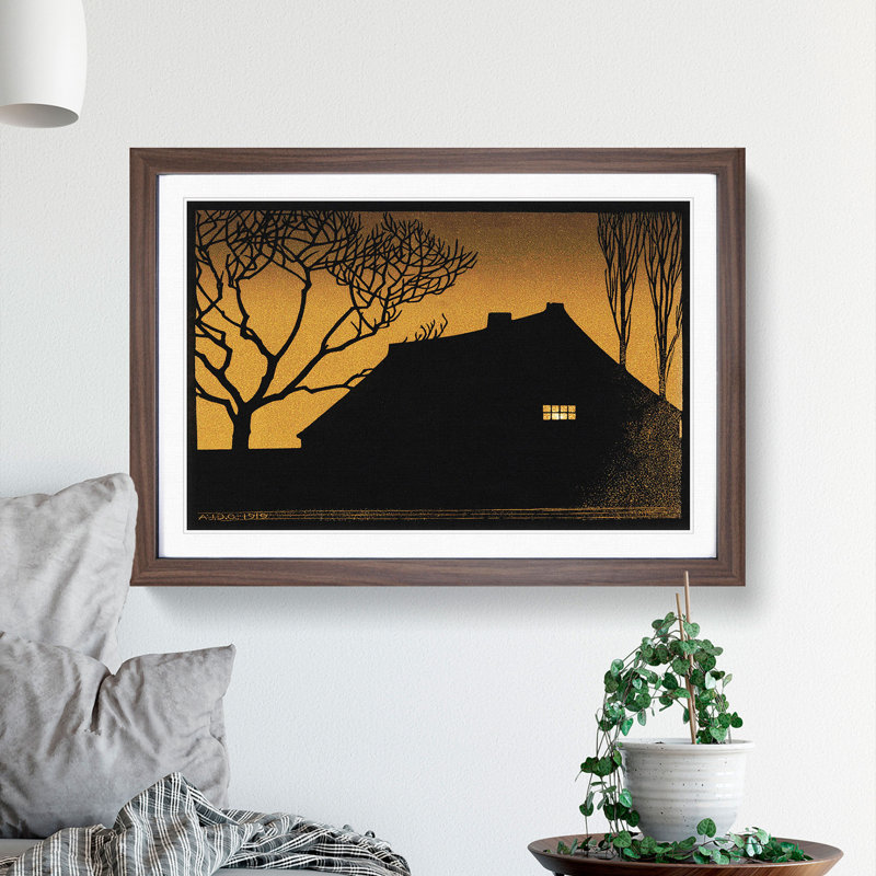 Winter Evening by Julie De Graag - Picture Frame Painting, 27cm H x 36cm W x 2cm D, Walnut Framed