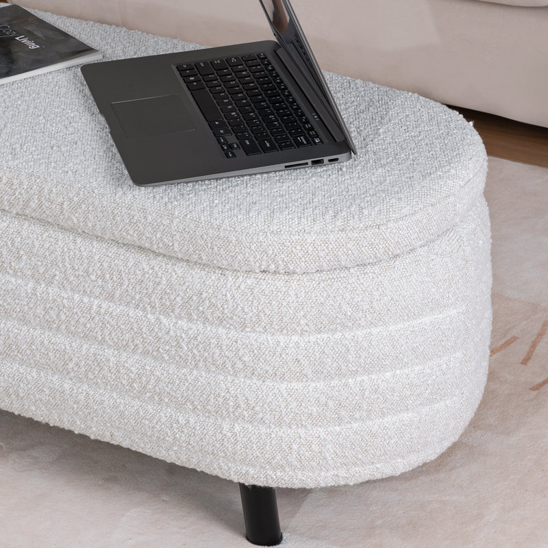 Eilhard Boucle Upholstered Storage Bench, White