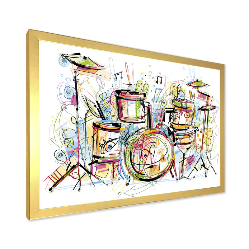 «Music Drum Set Abstract Design», reproduction sur toile flottante, H 24 po x l 36 po x P 1 po, Cadre doré