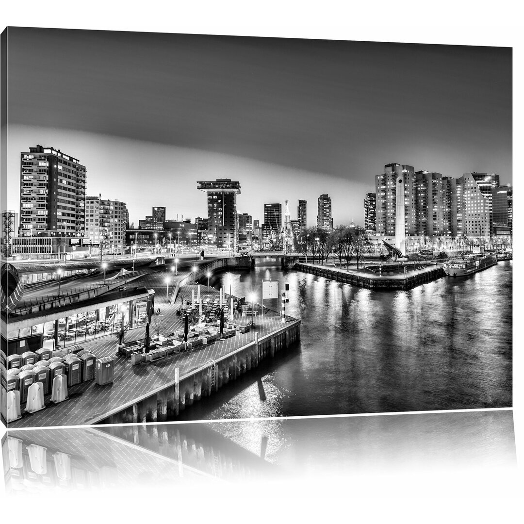 Leinwandbild Atemberaubender Ausblick auf Rotterdam in Monochrom