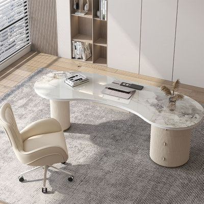 Curved Edge Sintered Stone 3 Drawer Storage Desk