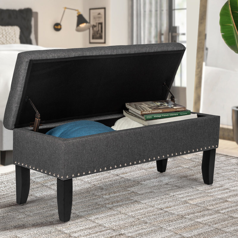 Linen Blend Upholstered Storage Bench
