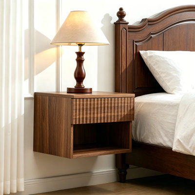 Ensemble de 2 tables de chevet flottantes, armoire murale avec tiroir de rangement, table de chevet de chambre à coucher avec lumière DEL, table de chevet moderne pour vestibule, noyer