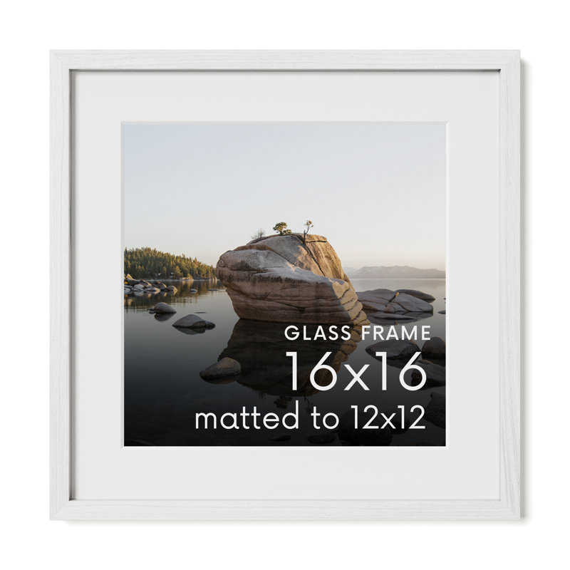 Cadre photo en bois massif avec verre, Blanc, L 16 po x H 16 po