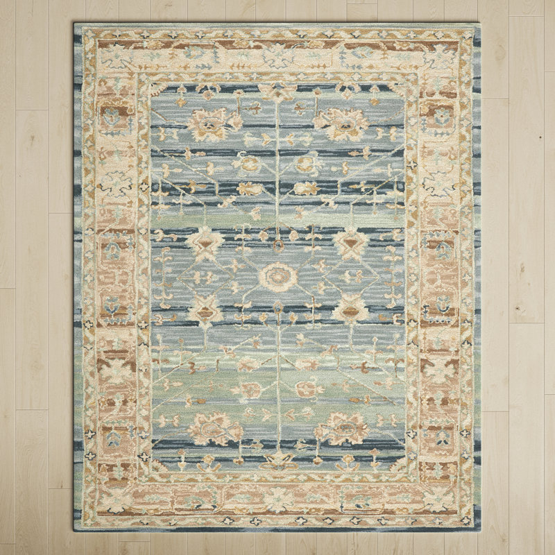 Corla Oriental Handmade Tufted Wool Blue Area Rug, Rectangle 9' x 12'