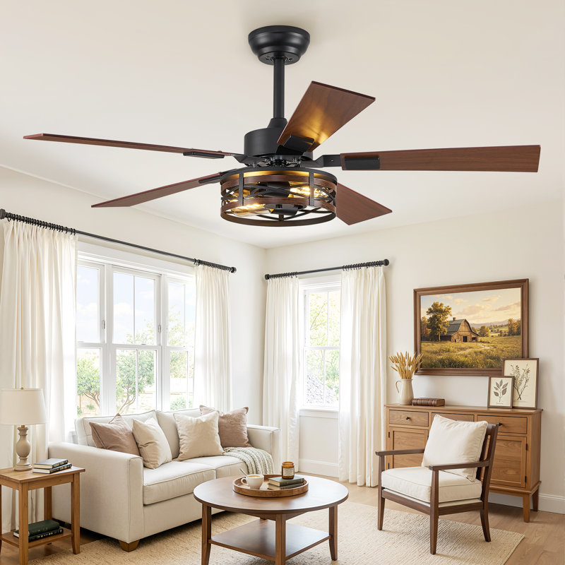 Cissline 48" 5-blade Farmhouse Ceiling Fan With Light And Remote Control For Medium Room