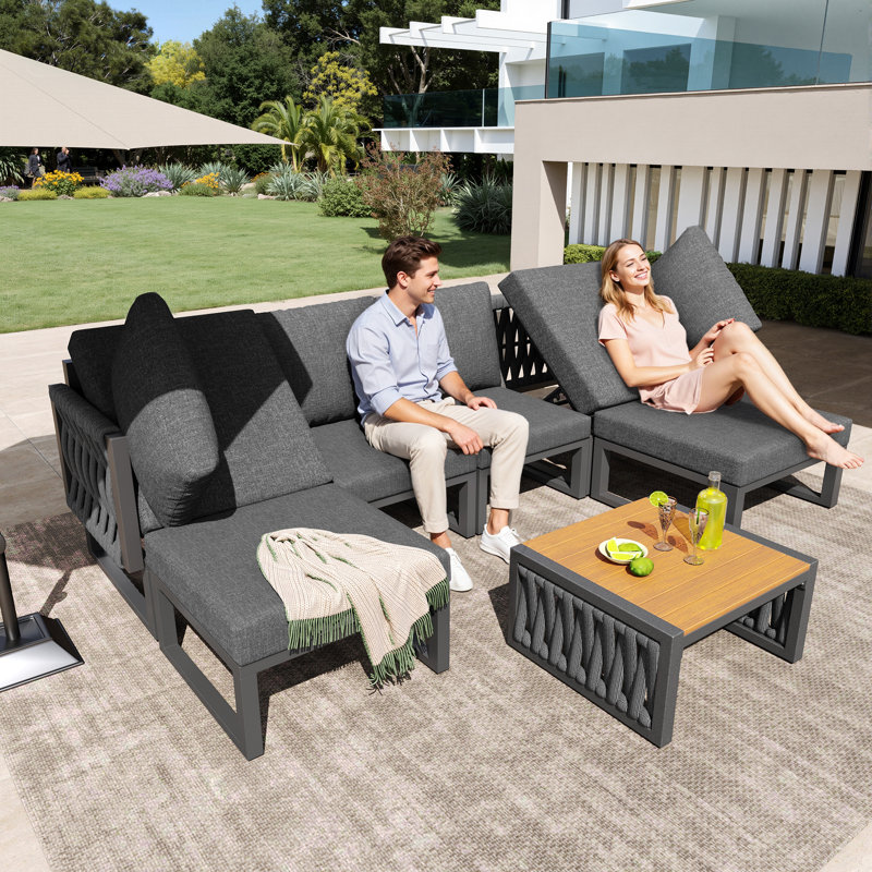 6 - Person Modular Sofa With Adjustable Backrest, Grey