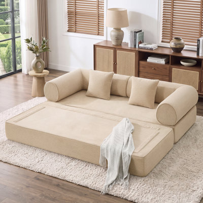 Boneless Foldable Modular Corduroy Sofa Bed, Convertible With Deep Seat And Soft Cushions, No Assembly Required