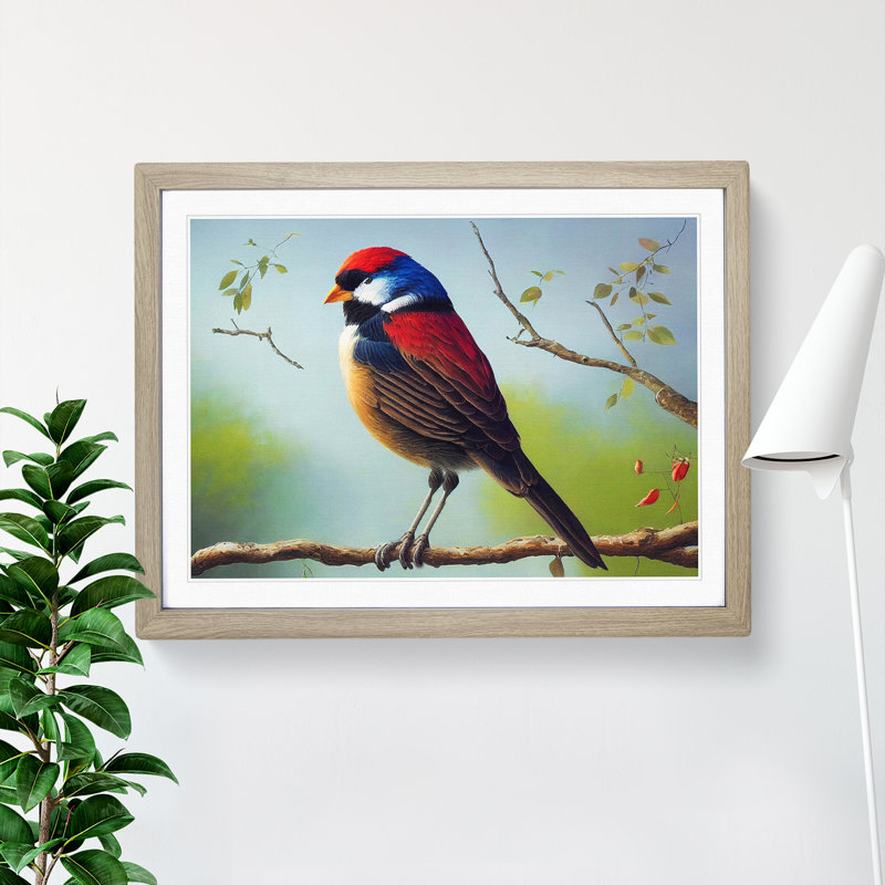 Beaming Bird - Single Picture Frame Print, Oak, 46cm H x 64cm W x 2cm D