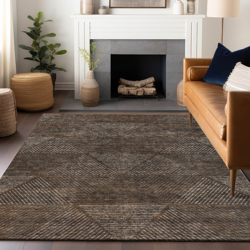 Premium Machine Washable Prisco Brown Rug, Rectangle 10' x 14'