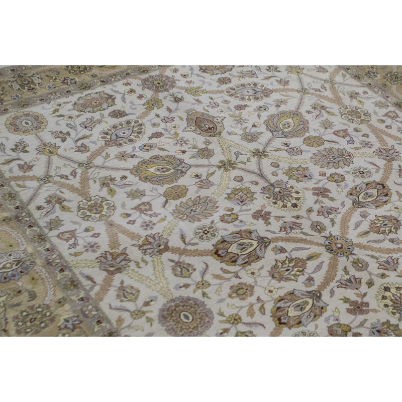Tapis beige et doré de haute qualité noué à la main