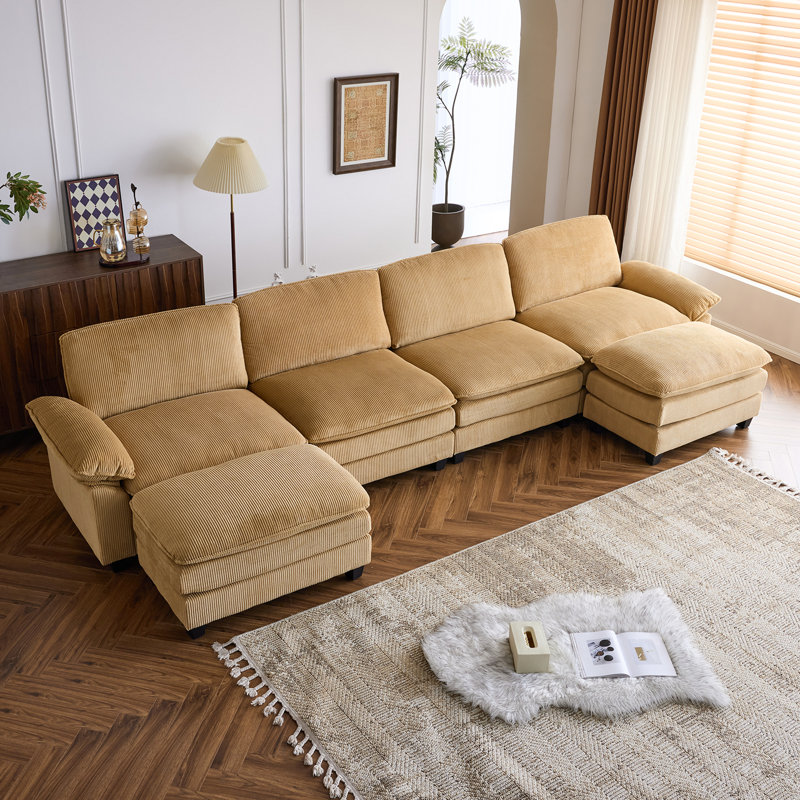 Latitude Run® 4-Seat Sectionals With 2 Ottoman, Khaki Corduroy