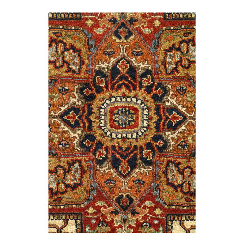 Tapis décoratif en laine rouge unique 6 pi x 9 pi noué à la main Anthoni