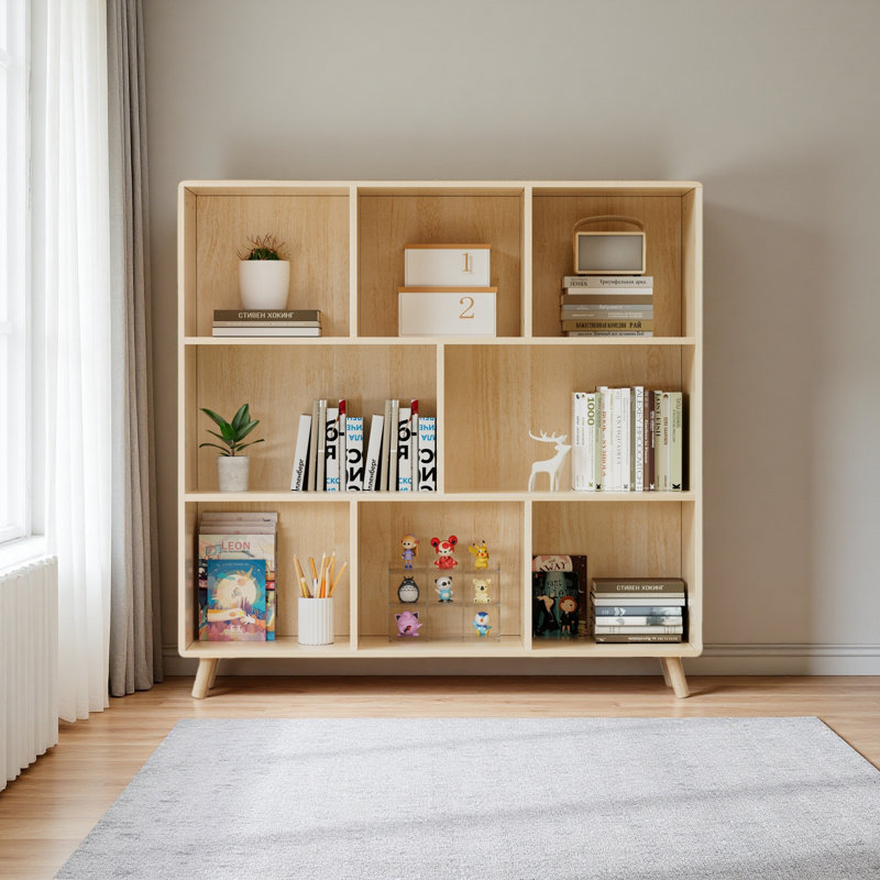 Pine Wood 8-Compartment Storage Cabinet, 44"L X44" H Fixed Shelves Organizer For Books/Toys/Home Décor, Modern Wooden Bookcase, Multi-Compartment Cabinet For Home/Office