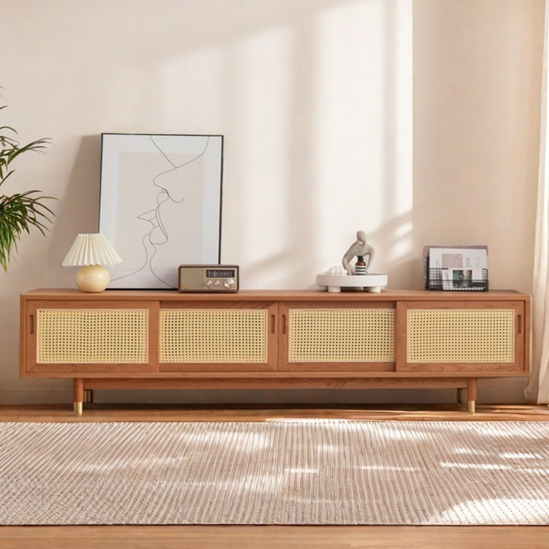 Meuble télé simple en rotin, 86.61"