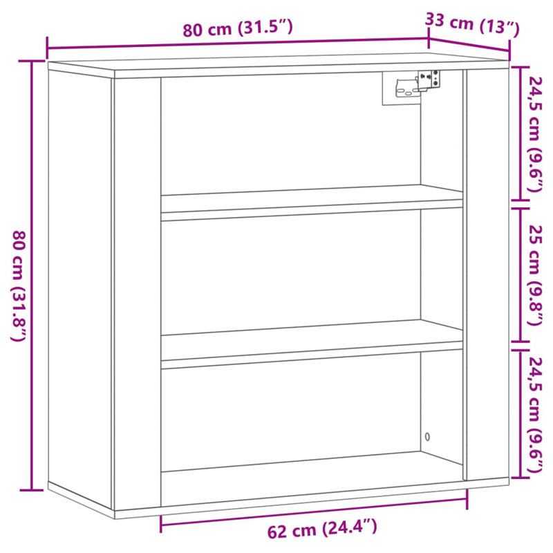 Alpen Home Wall Cabinet 80X33x80 Cm Engineered Wood, Old Wood