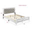 Cadre de lit contemporain très grand, finition blanche, revêtement en similicuir gris, tête de lit éclairée à DEL avec capitonnage à boutons, pieds en métal, finition de configuration de chambre à coucher, tête de lit d'unité centrale,