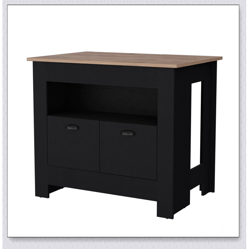 Stylish 2-Door Kitchen Island with Ample Storage and Three Shelves, Perfect for Organizing and Enhancing Any Kitchen, Black