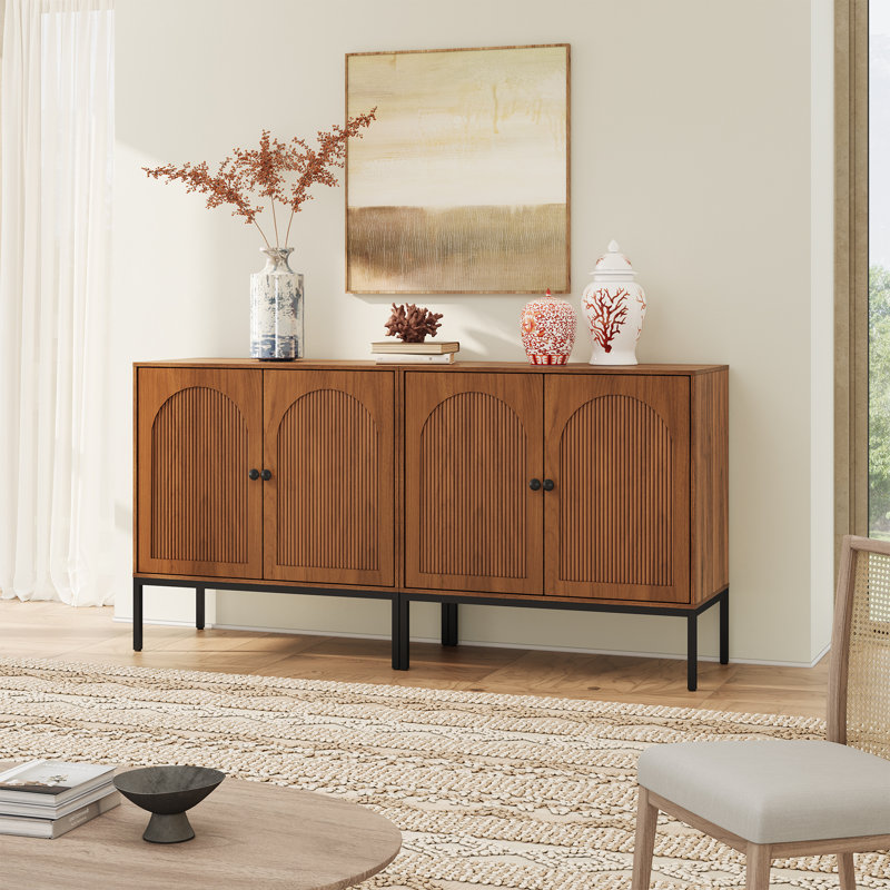 Ensemble de 2 panneaux à cannelures larges de style moderne minimaliste de 31,5 po, Noyer